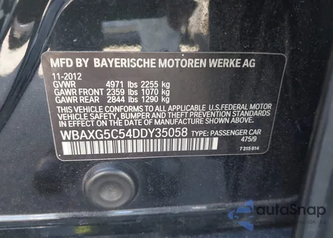 2013 BMW 528I from USA, damaged, VIN WBAXG5C54DDY35058